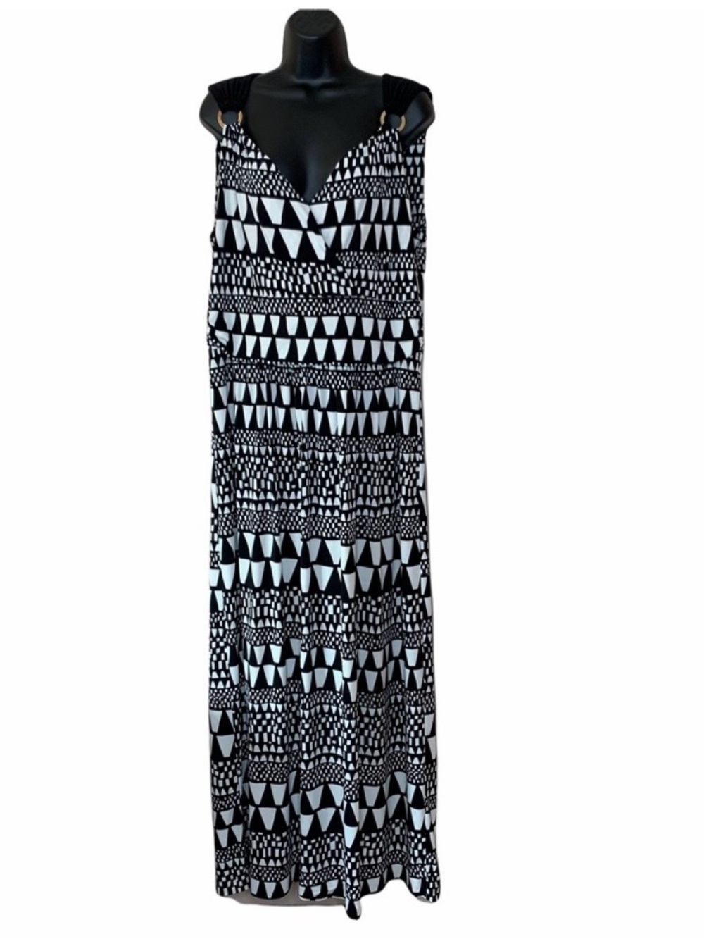 Vince Camuto Black and White Geometric Print Maxi Dress - Size 3X